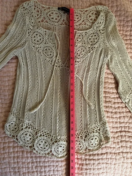 INC International Concepts Cream Crochet Knit Shell Top - Picture 4 of 7